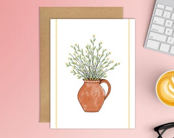 Vase With Yellow Flowers Greeting Card: Thinking of You (A2 Size)