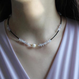 Natural Black Spinel Necklace | Light purple Jewelry | Amethyst Choker | Stone Beaded Necklace | Purple Crystal Choker | Birthstone Gift