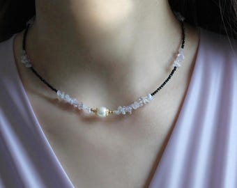 Collier spinelle noir naturel | Bijoux violet clair | Ras de cou en améthyste | Collier de perles de pierre | Ras de cou en cristal violet | Cadeau pierre de naissance
