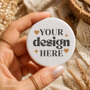 Boho Pin Button Mockup, Hand Holding Pin Mockup PNG, Round Button Mock, Boho White Pin Badge Backdrop, Instant Download
