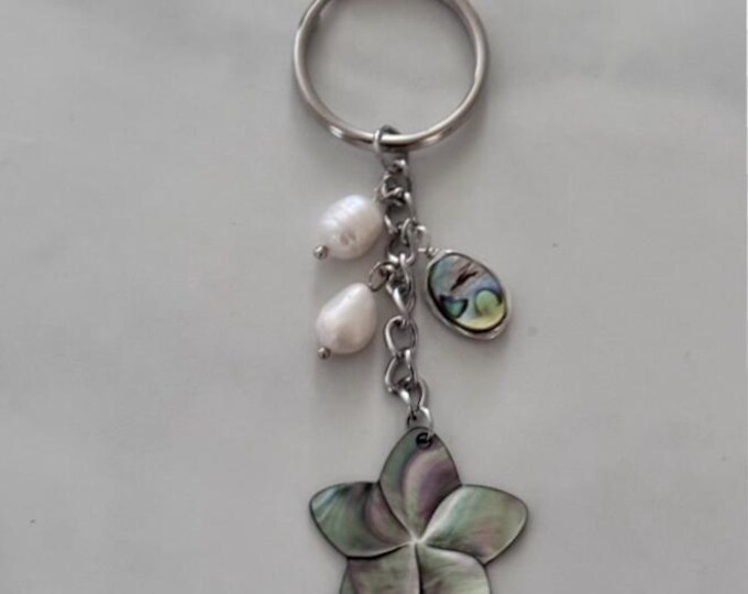 Beach Keychain: Freshwater Pearls, Abalone Flower Charm - Etsy
