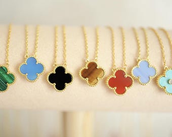 One clover necklace, Single Four leaf clover pendant, 18k gold plated silver 15mm clover, clover jewelry