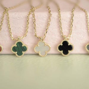 Mini clover necklace, Mother of pearl four leaf clover pendant, 18k gold plated silver 9mm clover, clover jewelry