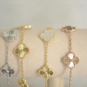 Pulseira guilhoché 5 trevos, ouro trevo de quatro folhas prata banhada a ouro 18k, 15 mm Pulseira cinco trevos, joias de trevo