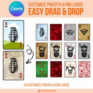 Cartas de Baralho de Pôquer Canva Frame, Molduras Canva, fácil arrastar e soltar, carta de baralho, personalizável, baralho de cartas, cartas de pôquer, modelo de cartão digital