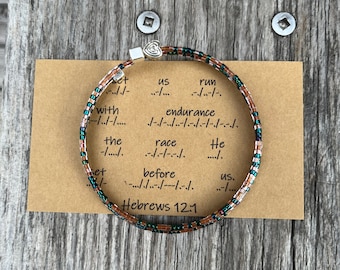 Morse Code Bracelet, Hebrews 12:1 Bible Verse, Graduation Gift
