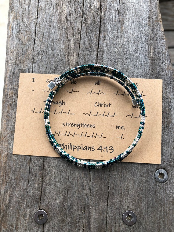 Philippians 4 13 Morse Code Bible Verse Bracelet Etsy Philippians 4 13 Morse Code Bible Verse Bracelet Etsy