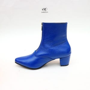 Blue Leather Boots – Handmade Genuine Leather Ankle Boots for Women – Stylish Casual Walking Boots – Comfortable Everyday Shoes