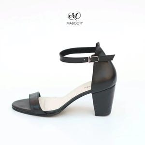 Black Leather Heels for Women – Handmade Block Heels – Comfortable Dress Shoes – Elegant Formal Footwear – Genuine Leather Pumps