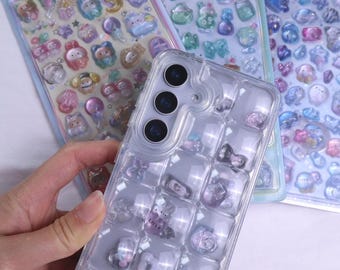 BONBON Seal Sticker Phone Case, 3D Hard Puffy Popseal Stickers, Bubble Puffer Shaker Case, Cute Kawaii Resin Decoden iPhone Samsung Case