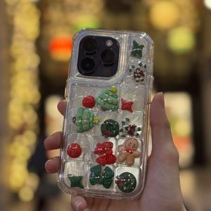 Christmas Resins Shaker Phonecase, Cute 3D Bubble Case, Festive Xmas Charms, Clear Samsung S24 S25 iPhone Series, Pokopoko Kawaii Case image 8