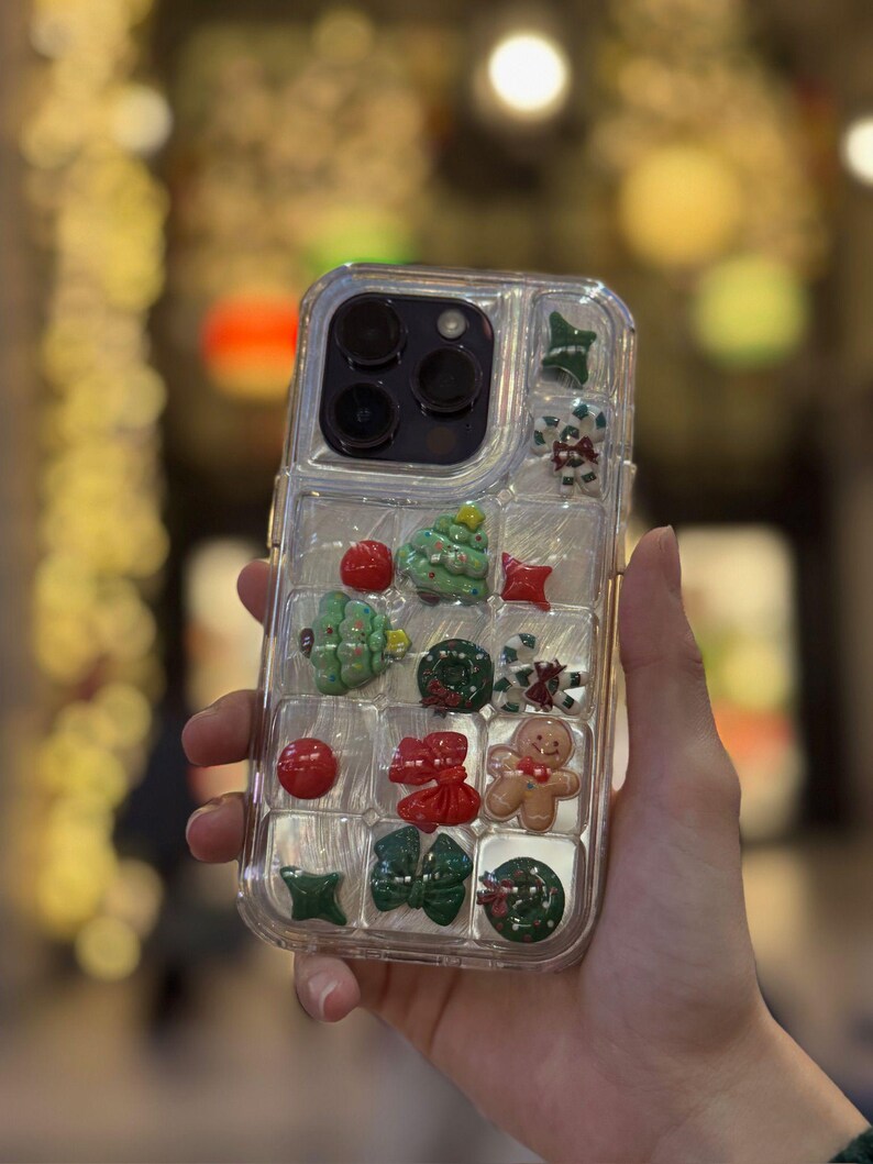 Christmas Resins Shaker Phonecase, Cute 3D Bubble Case, Festive Xmas Charms, Clear Samsung S24 S25 iPhone Series, Pokopoko Kawaii Case image 8