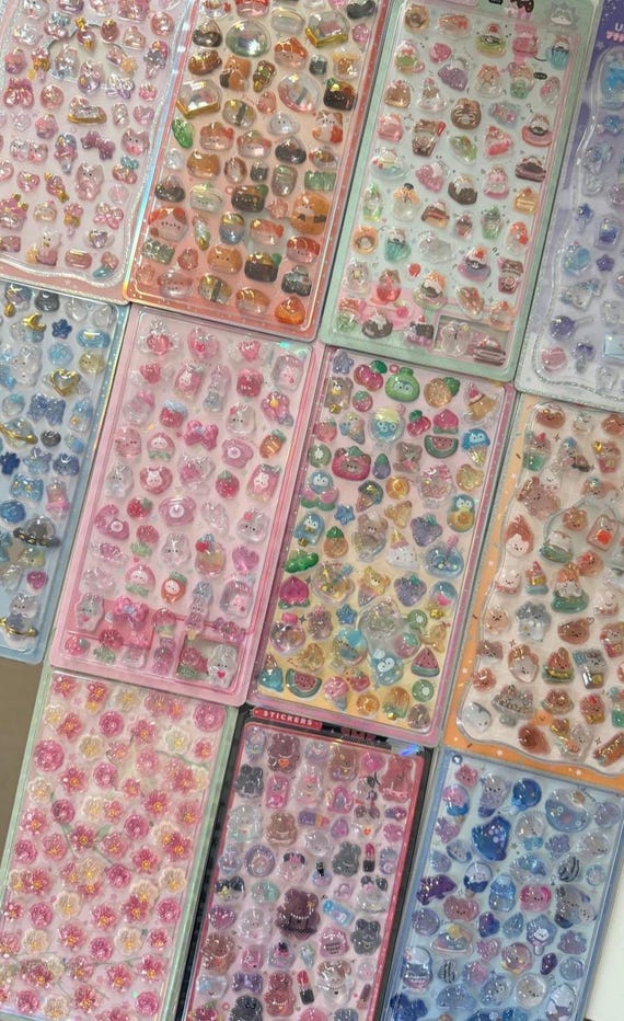 BONBON Seal Stickers for DIY, Premium Quality 3D Hard Puffy Popseal Sticker Book, Bubble Puffer, Cute Resin Decoden, Journal Scrapbook