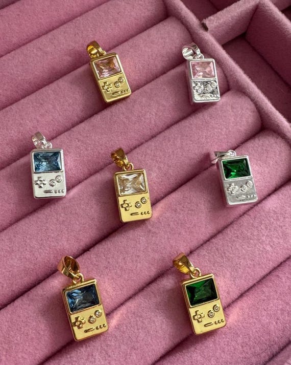 Retro Digital Gamer Charm Pendant in 18k/Silver Plated - Gemboy - Frutiger Aero y2k Cute Anime Jewelry - Kawaii Charm - 90s Kid Gift