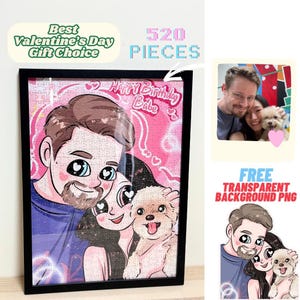 Personalized Couple Cartoon Puzzle | Custom 520 Pcs Jigsaw | Illustrated Portrait Gift for Him/Her | Unique Valentine's Day Present
