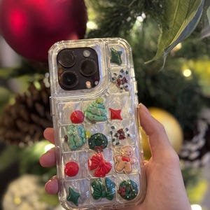 Christmas Resins Shaker Phonecase, Cute 3D Bubble Case, Festive Xmas Charms, Clear Samsung S24 S25 iPhone Series, Pokopoko Kawaii Case image 7