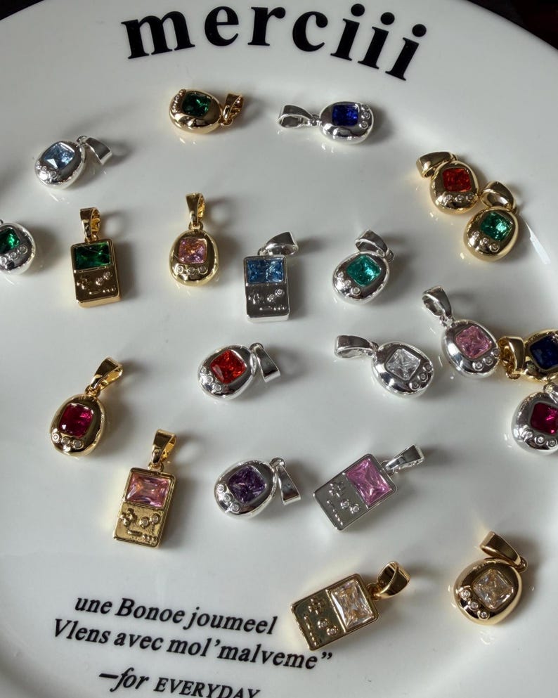 Retro Charm Pendant Set in 18k/Silver Plated - Gemboy & Gemagotchi - y2k Cute Digital Egg Anime Jewelry - Digital Egg Charm - 90s Kid Gift image 2
