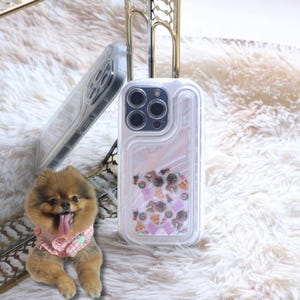 Custom Shaker Phone Case With Cute Charms, water ripple pattern, Personalized Dog/Cat/Baby Face Phone Case, iPhone 16 15 14 13 Plus Pro Max