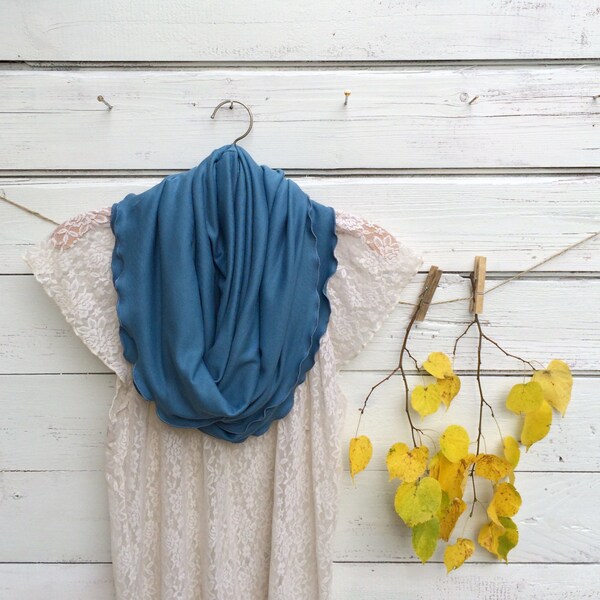 SALE Infinity Scarf in Storm Cloud Blue, Jersey Scarf, Circle Scarf, Blue Scarf, Loop Scarf, Fall Scarf, Winter Scarf, Gift for Her