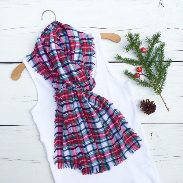 Rot karierter Schal, karierten Flanell Schal, langer Schal, Winter Schal, Herbst Schal, Weihnachtsschal, Geschenk-Idee, Tartan Plaid Schal