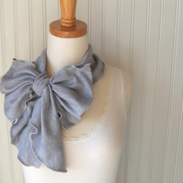 Heather Grey Jersey arruffato Bow sciarpa - Ultra morbida sciarpa magro, caduta sciarpa, sciarpa invernale, calza Stuffer, regalo sotto i 10, cintura, fascia