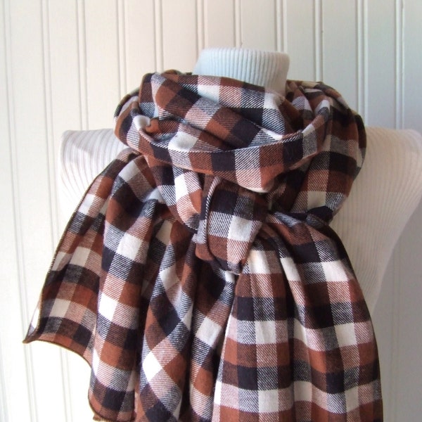 Last One...Plaid Flannel Scarf in Chestnut Brown and Black.....Ultra Soft