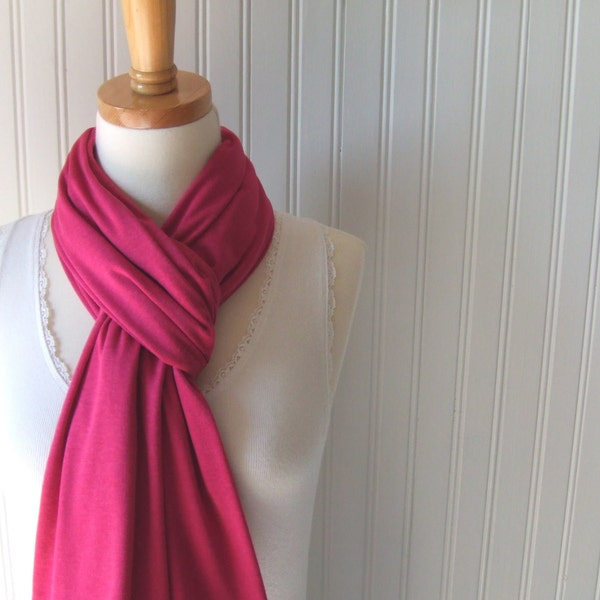 Raspberry Jersey Scarf - Cotton Jersey Pinkish Red Scarf - Fall and Winter Fashion