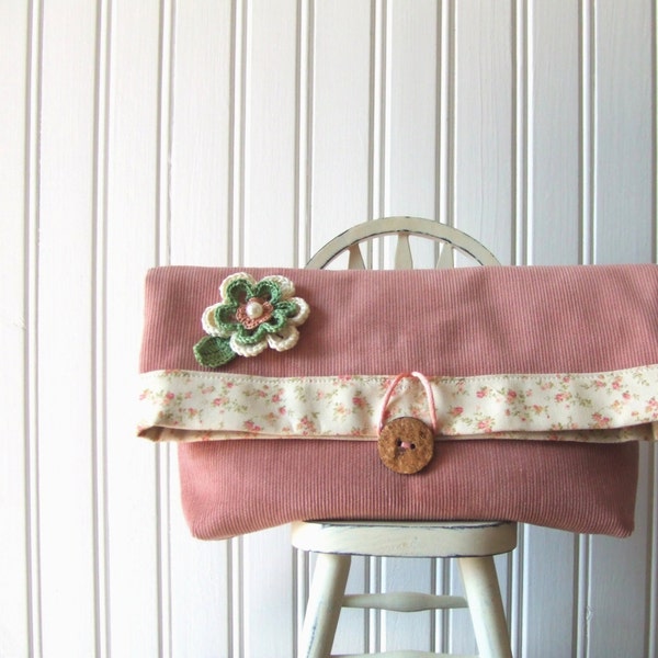 Old Country Rose Clutch - Blush Pink Roses Pouch, Bag, Purse Farmhouse Chic - New