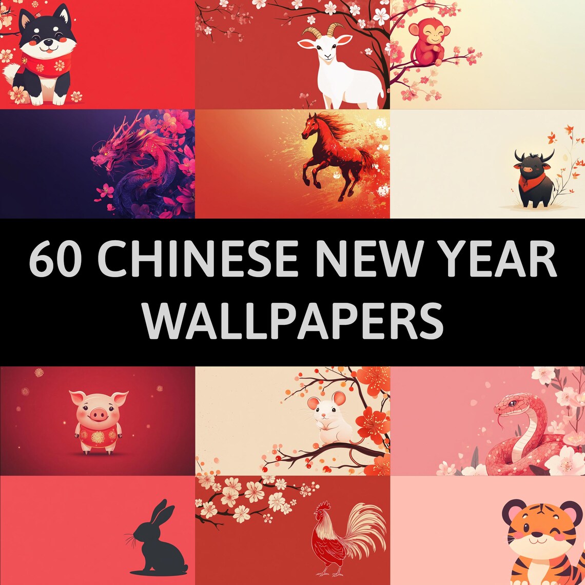 Chinese New Year Zodiac Wallpapers, 4K Digital Art (digital Download