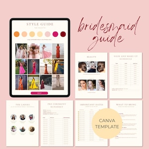 Bridesmaid Guide | Bridal Party Guide | Bridesmaid Info | Wedding Details | Bridesmaid Template | Wedding Itinerary | Canva Template