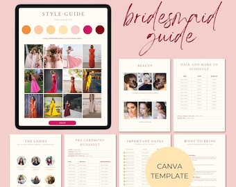 Bridesmaid Guide | Bridal Party Guide | Bridesmaid Info | Wedding Details | Bridesmaid Template | Wedding Itinerary | Canva Template