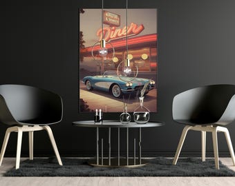 Vintage Americana Diner Car Poster | Retro Wall Art (Digital Download)