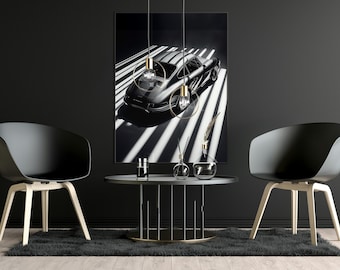 Poster monochrome classique de coupé sport | Art mural voiture rétro | Impression automobile minimaliste | Illustration de voiture moderne noir et blanc