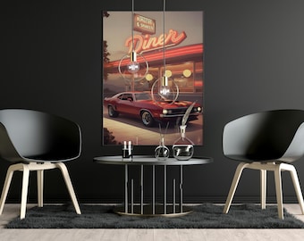 Retro Muscle Car Diner Print | Vintage Auto Art (Digital Download)