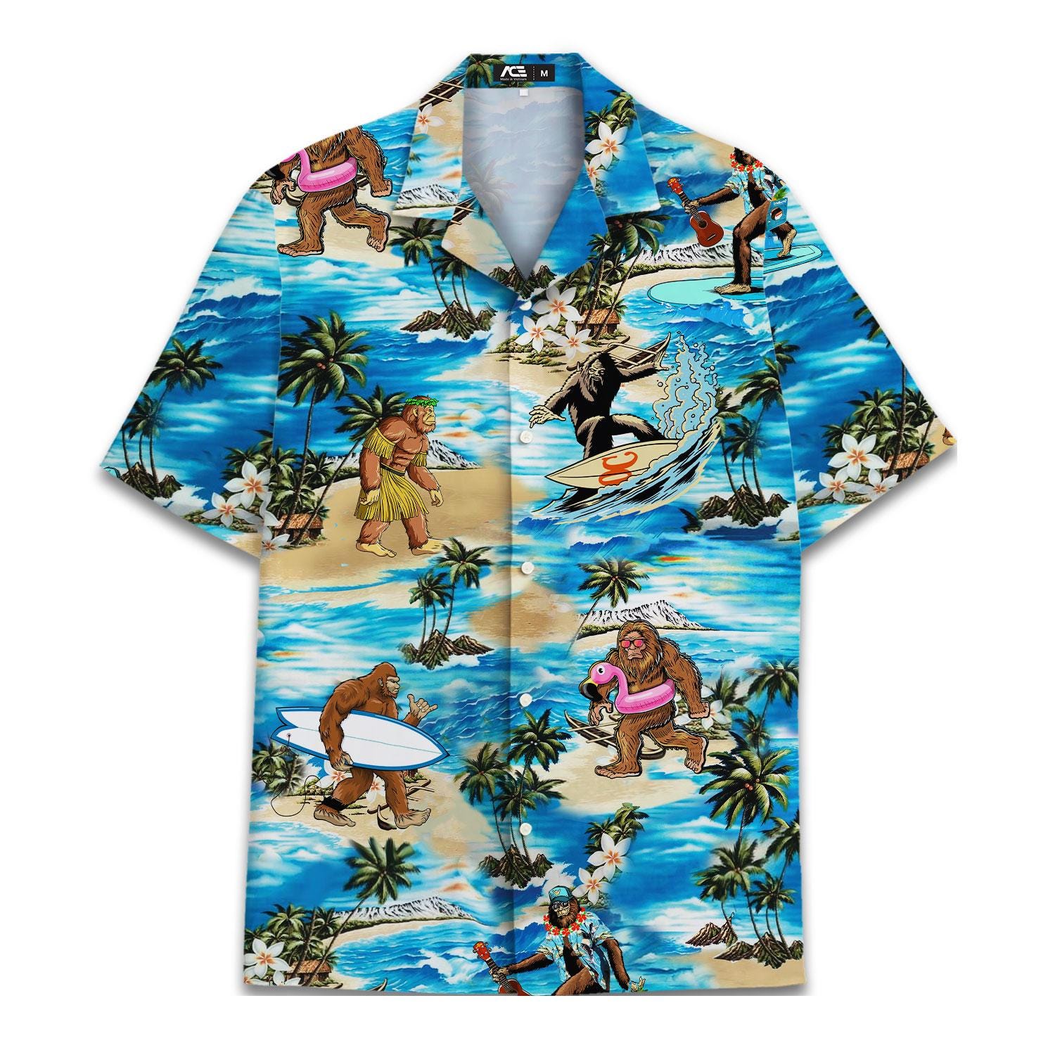 Funny Beach Bigfoot Hawaiian Shirt For Men Big Foot Sasquatch Gifts Mens Hawaiian Shirts Short Sleeve Button Down Shirt Men