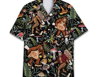 Bigfoot Mushroom Hawaiian Shirt, Tropical Sasquatch Aloha Style