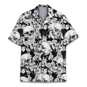 Black Skull Hawaiian Shirt for Men Unisex Skeleton Mens Hawaiian Shirts Casual Short Sleeve Button Down Shirt Men