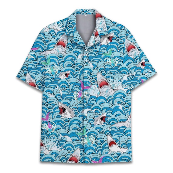 Retro Shark Hawaiian Shirt: Mens Casual Button Down - Etsy
