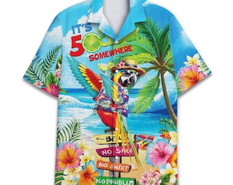 Camisas hawaianas para hombre Camisa divertida de manga corta con botones y diseño de loro