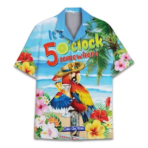 Men&#39;s Parrot Beach Summer Hawaiian Shirts for Mens, Tropical Aloha Button Down Short Sleeve Hawaiian Shirts