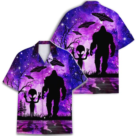 Retro Galaxy UFO Alien Bigfoot Hawaiian Shirt - Etsy