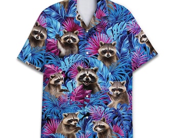 Funny Raccoon Hawaiian Shirt - Tropical Mens Button Down