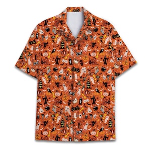 Mens Halloween Hawaiian Shirt: Skull, Witch Button Down Shirt