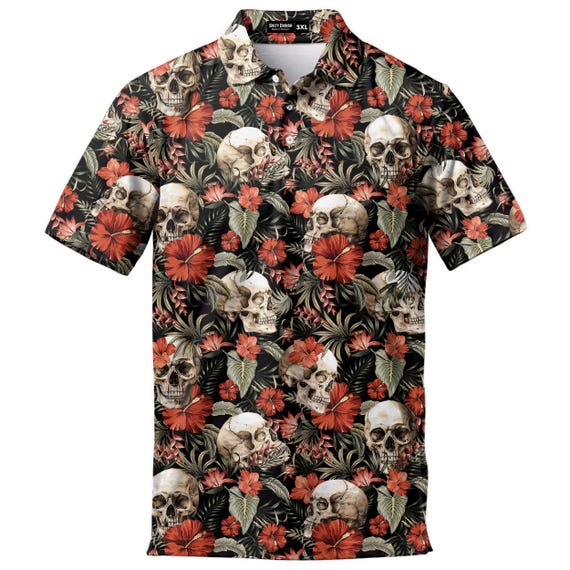 Skull & Hibiscus Polo Shirt - Vintage 80s Golf Style - Etsy