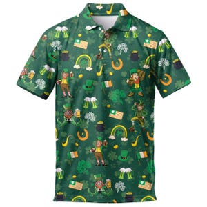 St. Patrick's Day Polo Shirt - Leprechaun Print Golf Shirt