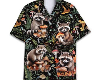 Funny Racoon Mushroom Hawaiian Shirt, Tropical Button Down