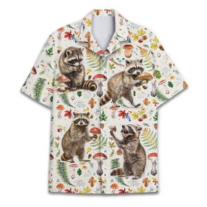 Camicia hawaiana con motivo a fungo e procione - Camicia da uomo a maniche corte con bottoni