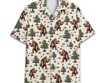 Camisa hawaiana de Pie Grande: Camisa Aloha de Pie Grande del Bosque