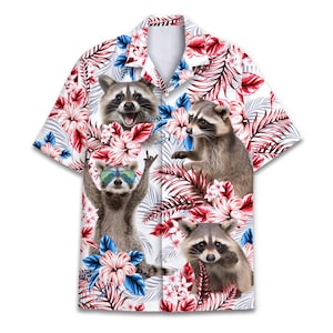 Raccoon Tropical Hawaiian Shirt Aloha Summer Raccoon Button Down Short Sleeve Casual Hawaiian Shirt