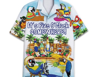 Camisa hawaiana tropical con diseño de loro para hombre, estilo playero de verano, estilo Aloha.